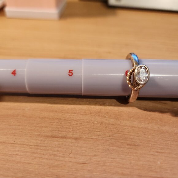 PANDORA RETIRED STERLING SILVER WITH 14K GOLD HALO RING SIZE 6. CLEAR CZ - Picture 4 of 5